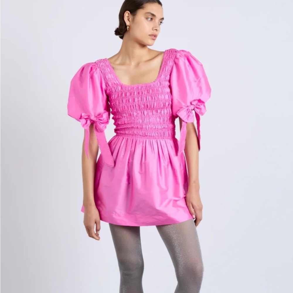 Pink Puff Sleeve Mini Dress